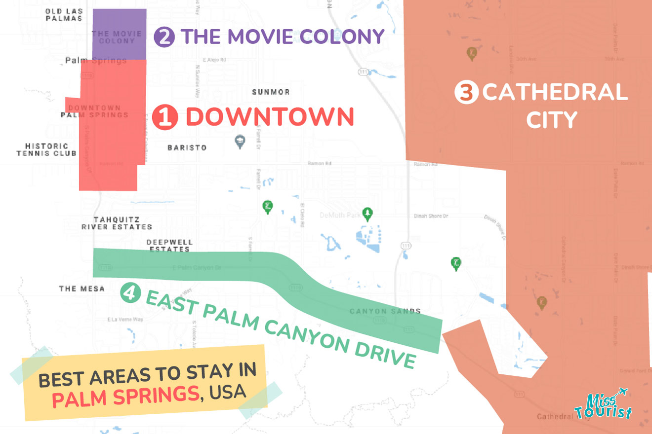 Map of best places to stay Palm Springs